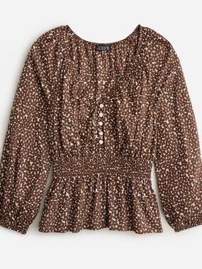 NWT J.Crew V-neck Smocked-waist top in Mocha Floral, Size XS